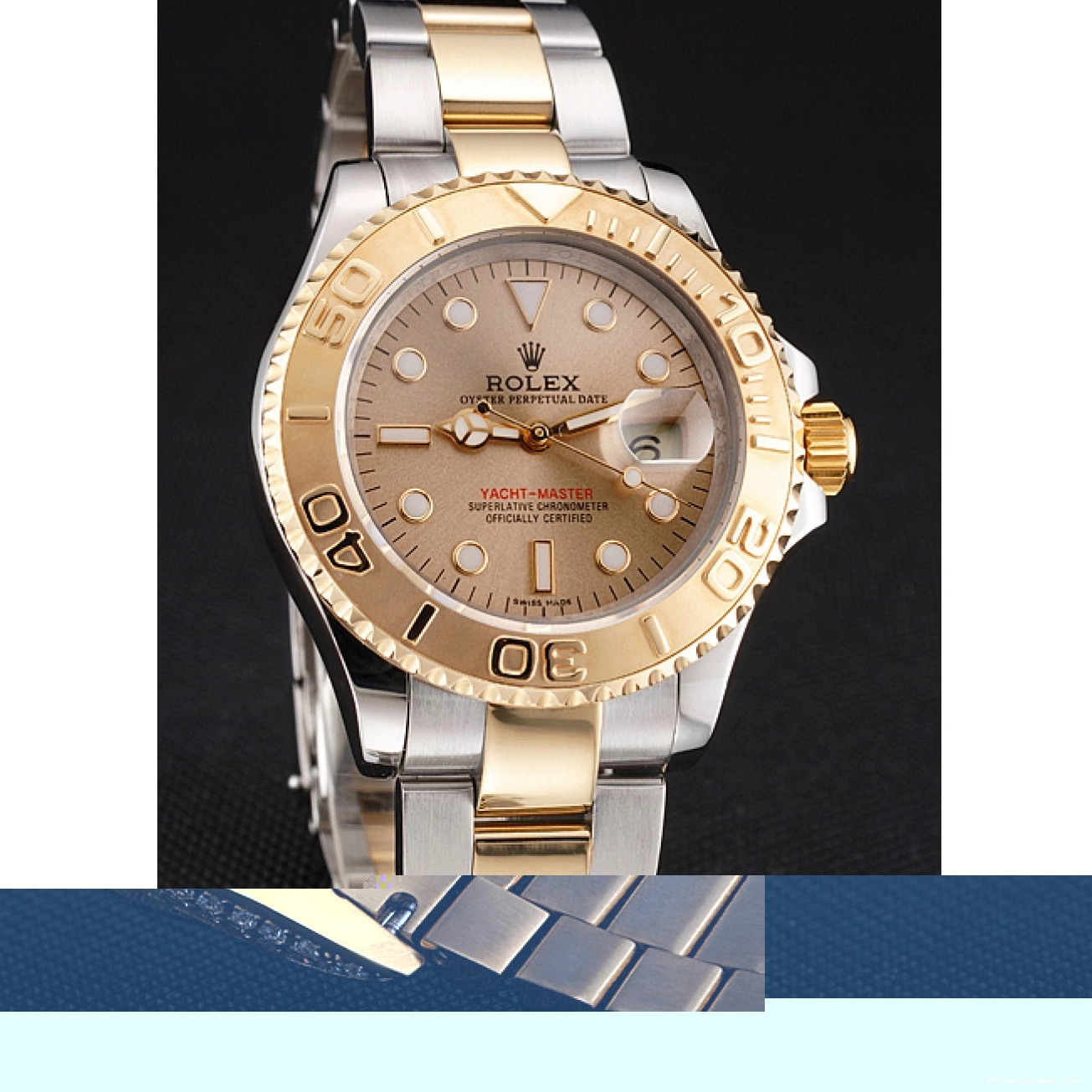 Aaa replica watch Case Tone Bezel Gold Swiss Yacht-Master Champagne Two Rolex Dial Stainless Bracelet Steel 0703